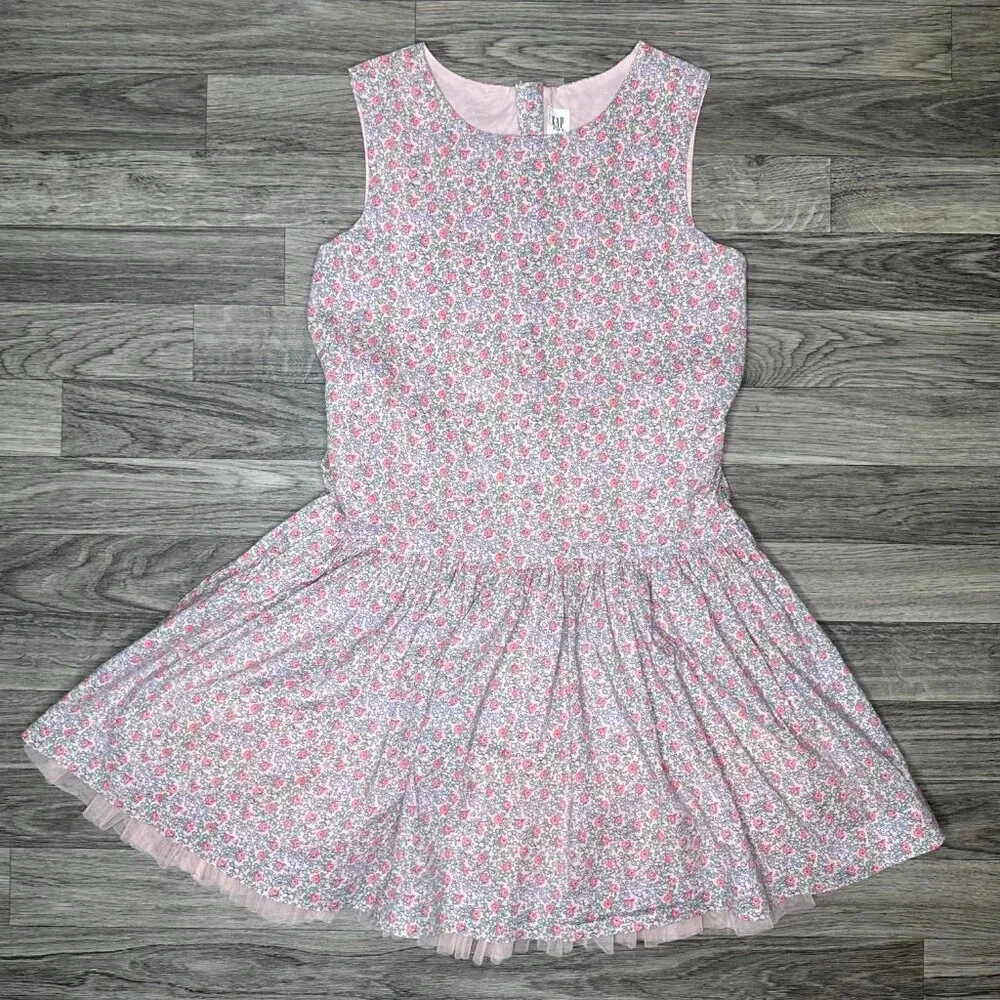 Gap Kids Little Girl's Drop Waist Floral Pink Dress w/ Tulle Slip Size L